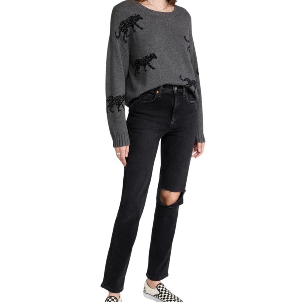 Rails Perci Jungle Cat Cotton Cashmere Gray Crewneck Knit Sweater Sz MEDIUM - Picture 7 of 15